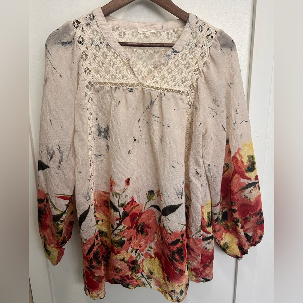 Mystree Cream and Red Floral Lace Blouse
